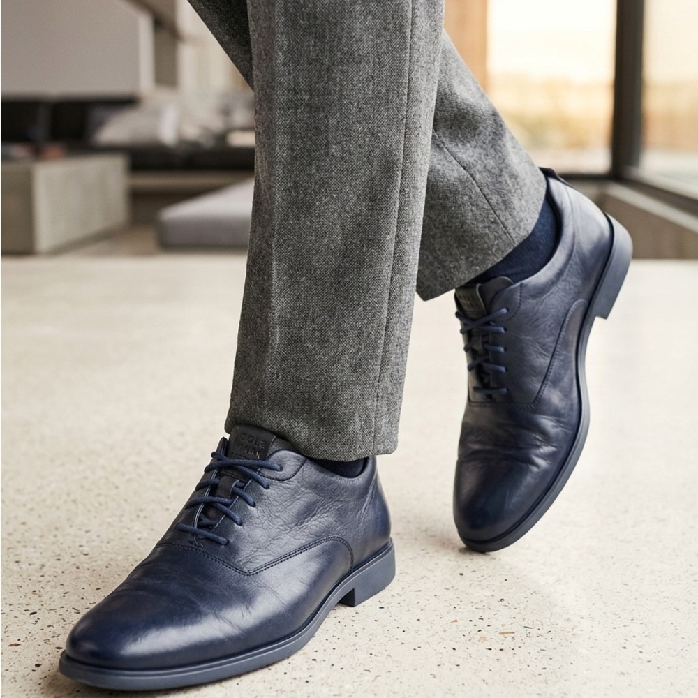 Cole Haan Grand.ØS Navy Blue Leather Oxford Sneakers - Men's Size 12